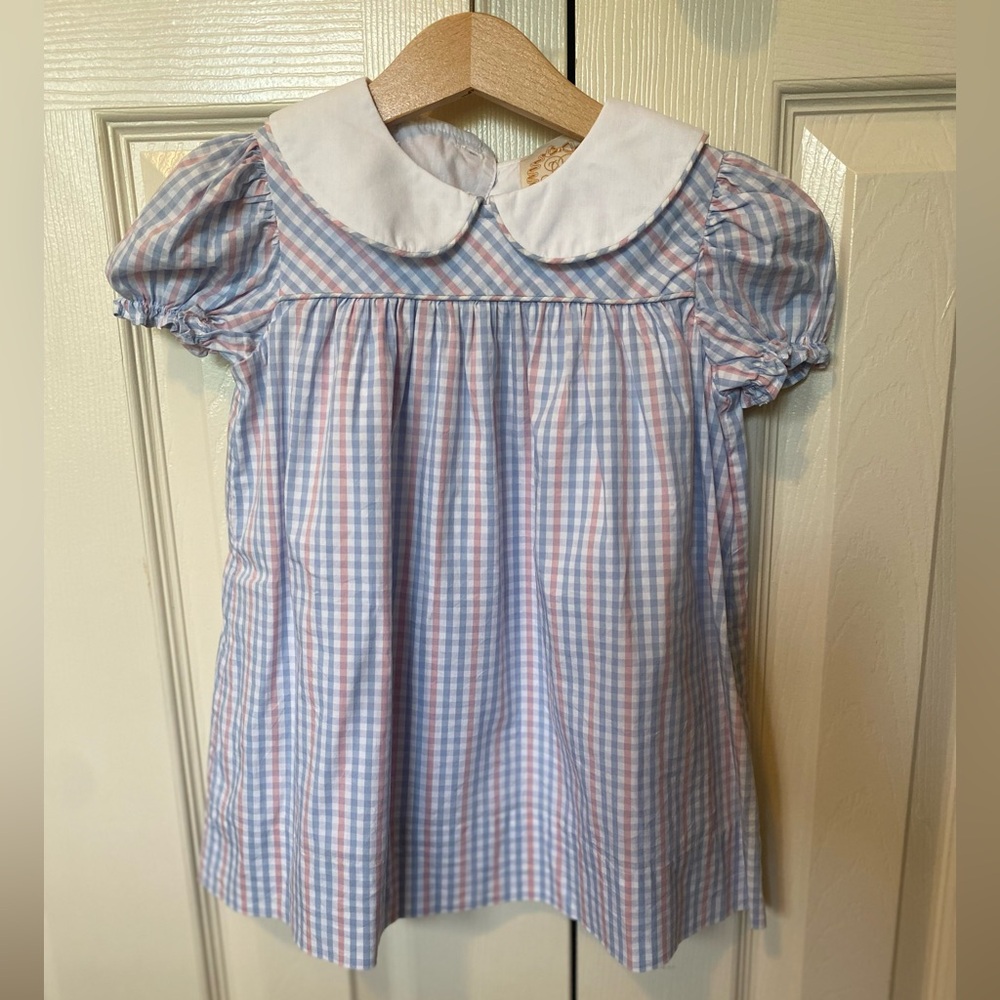 Blue and Pink Gingham Dress with White Collar TBBC 18/24m